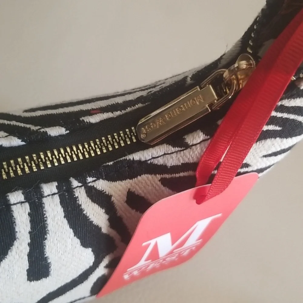 Montana West Black & White Zebra Print Fabric & Vegan Leather Hobo Shoulder Bag